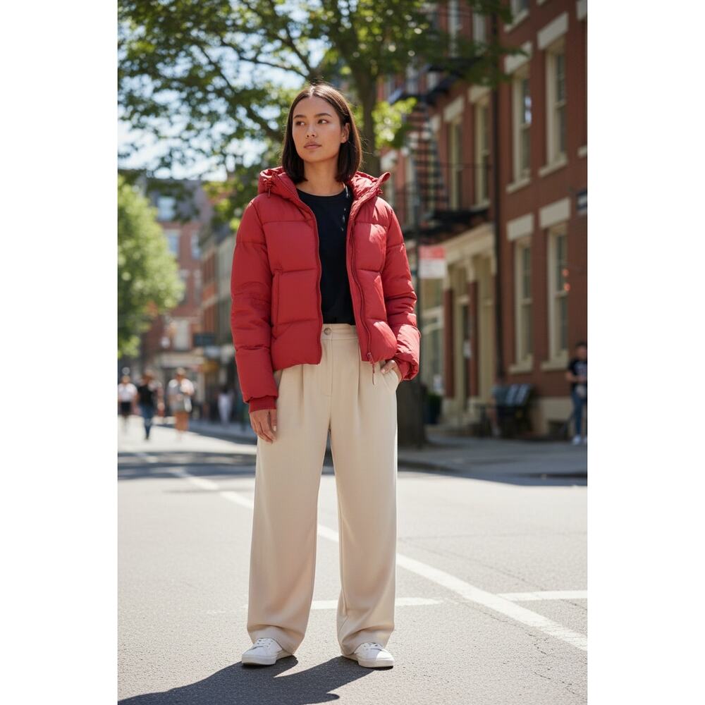 REISS Thea Short Puffer Jacket NEW Size S Red Quilted Hoodie $565 Coat Winter - Picture 1 of 16